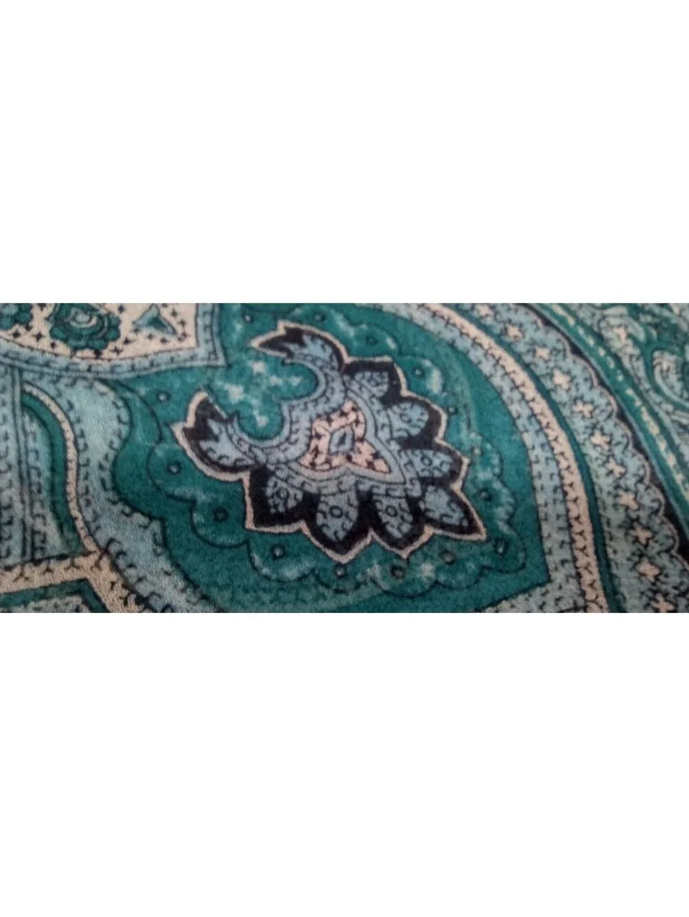 Vintage 50s 60s Silk Chiffon Scarf  Big Indian Paisley Teal Green Wide Oblong